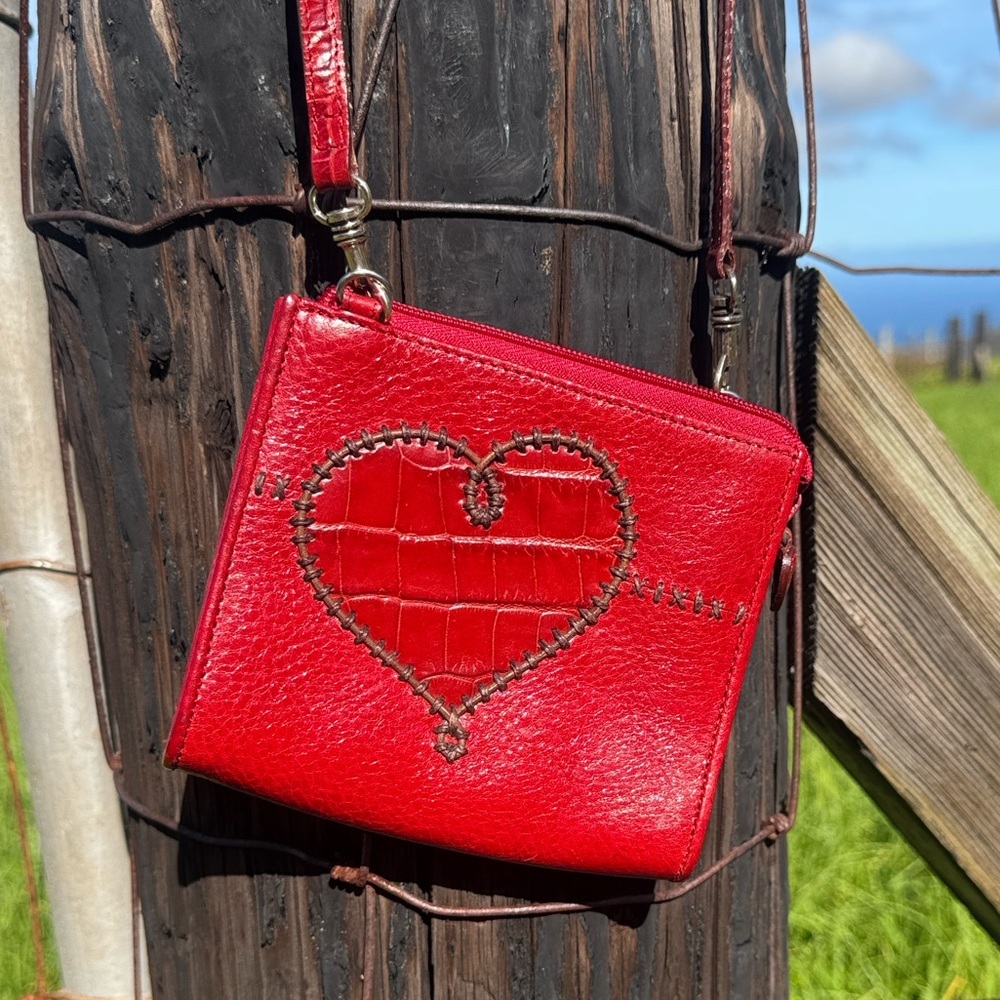 Brighton Red Leather Heart Crossbody Bag Pouch Mini